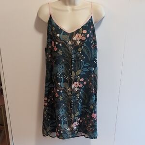 Rifle Paper Co. Green Floral Slip Chemise with Pink Trim